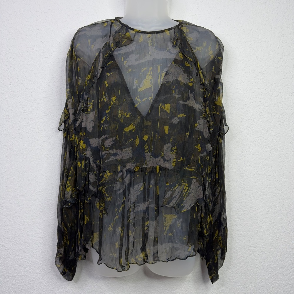 IRO Shirt 36/16W Lixine Sheer Ruffle‎ Whimsigoth Dark Romantic Boho Cottage